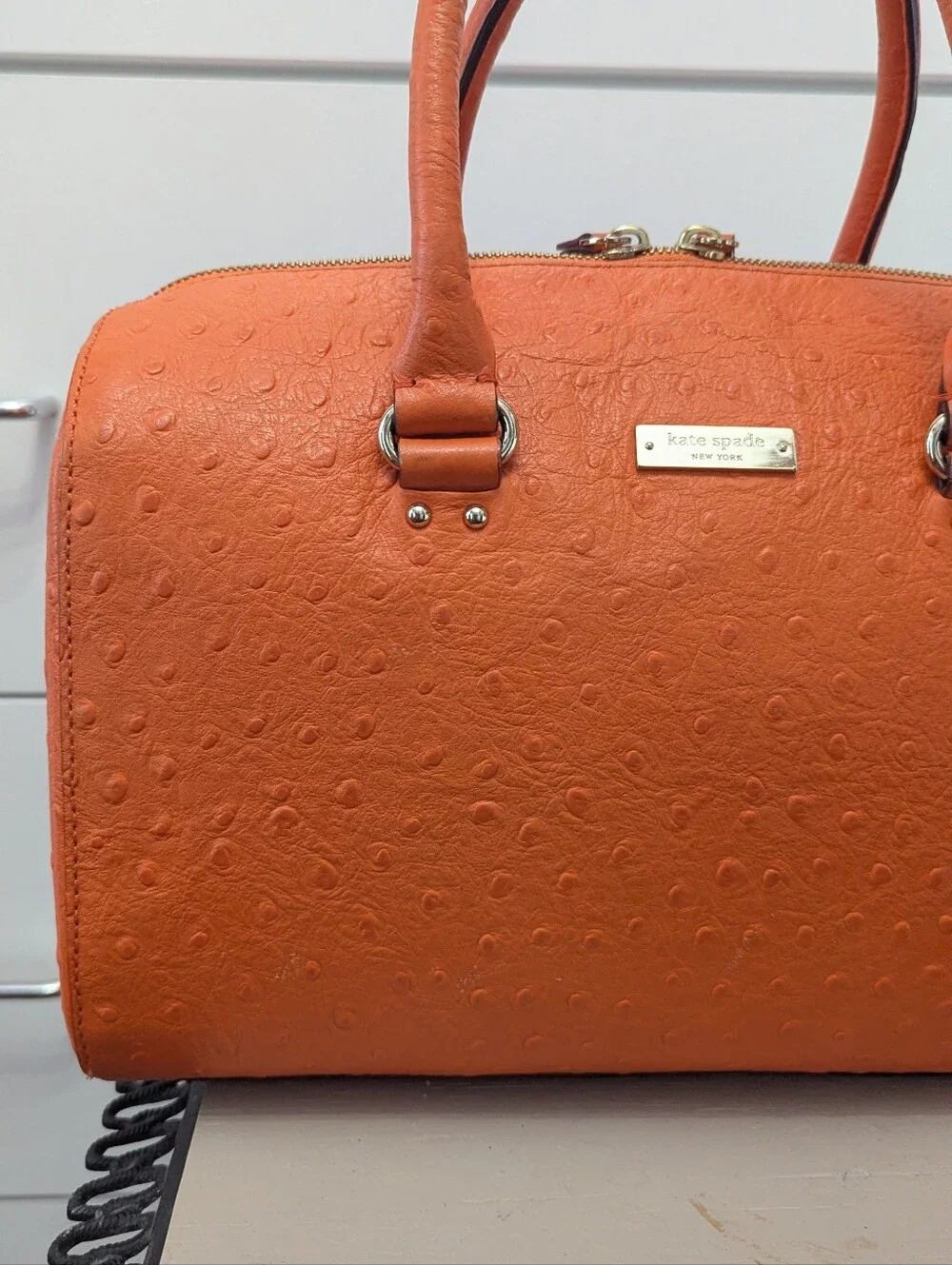 Kate Spade Structured Ostrich Orange Satchel Handbag